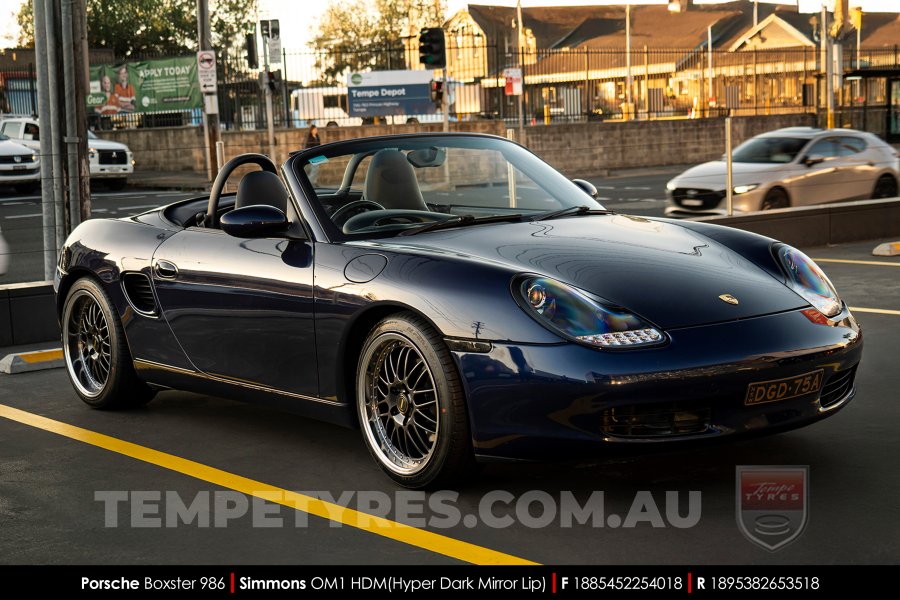 18x8.5 18x9.5 Simmons OM-1 Hyper Dark on Porsche Boxster