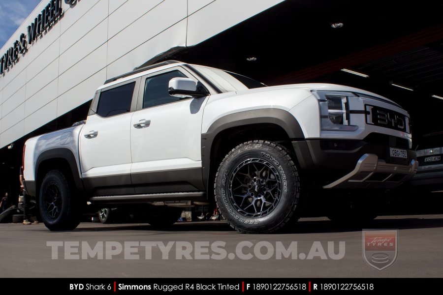 18x9.0 Simmons Rugged R4 Black Tinted on BYD Shark 6