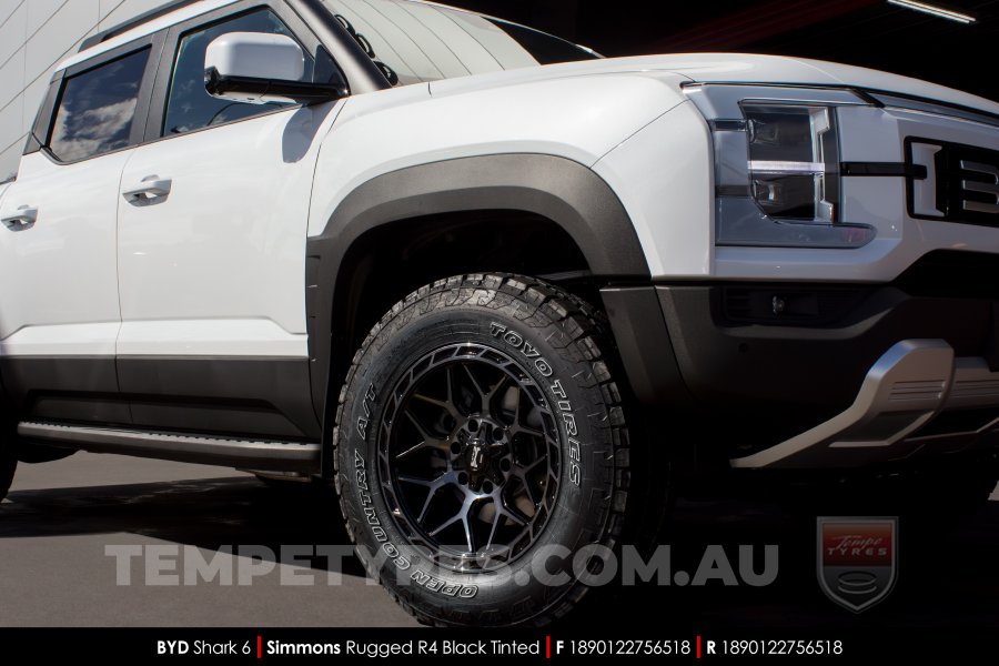 18x9.0 Simmons Rugged R4 Black Tinted on BYD Shark 6