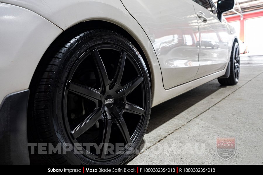 18x8.0 MOZA 910 Blade Satin Black on Subaru Impreza