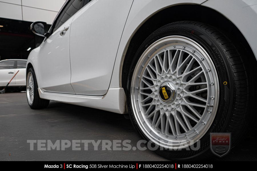 18x8.0 SC Racing 508 Silver Machine Lip on Mazda 3