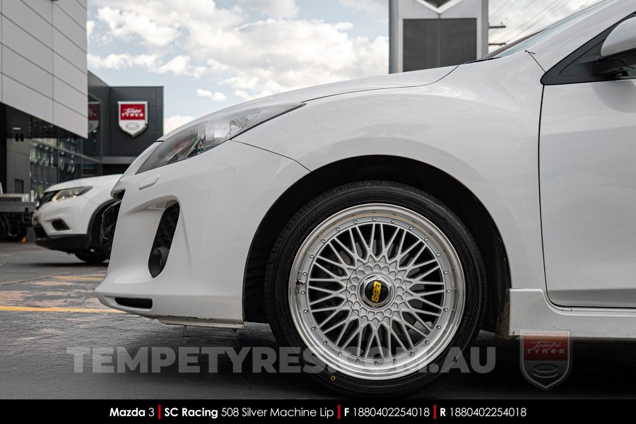 18x8.0 SC Racing 508 Silver Machine Lip on Mazda 3