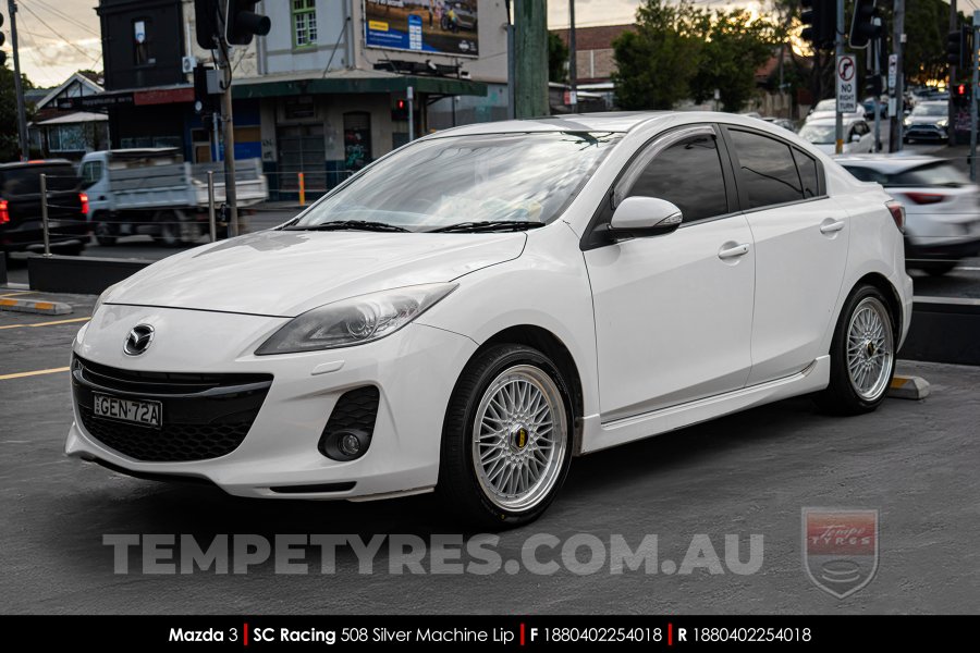 18x8.0 SC Racing 508 Silver Machine Lip on Mazda 3