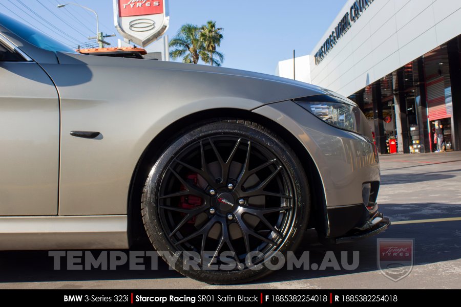 18x8.5 Starcorp Racing SR01 Satin Black on BMW 3 Series
