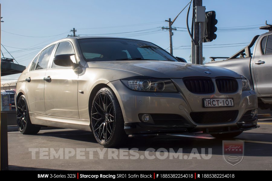 18x8.5 Starcorp Racing SR01 Satin Black on BMW 3 Series