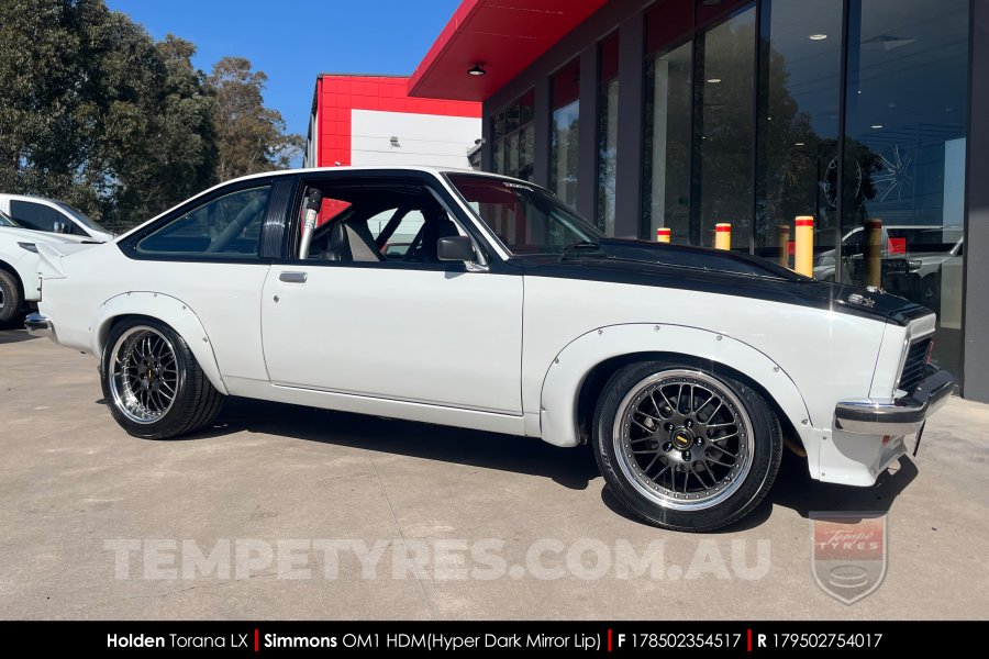 17x8.5 17x9.5 Simmons OM-1 Hyper Dark on Holden Torana
