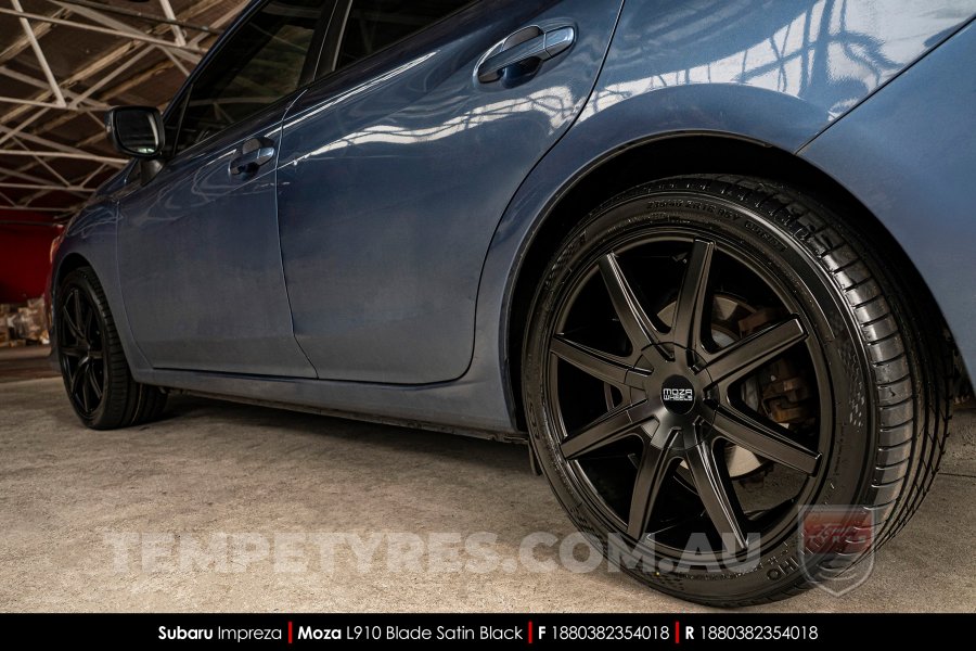 18x8.0 MOZA 910 Blade Satin Black on Subaru Impreza