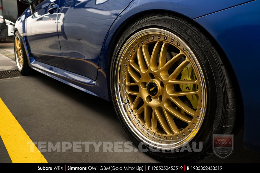 19x8.5 19x9.5 Simmons OM-1 Gold on Subaru WRX