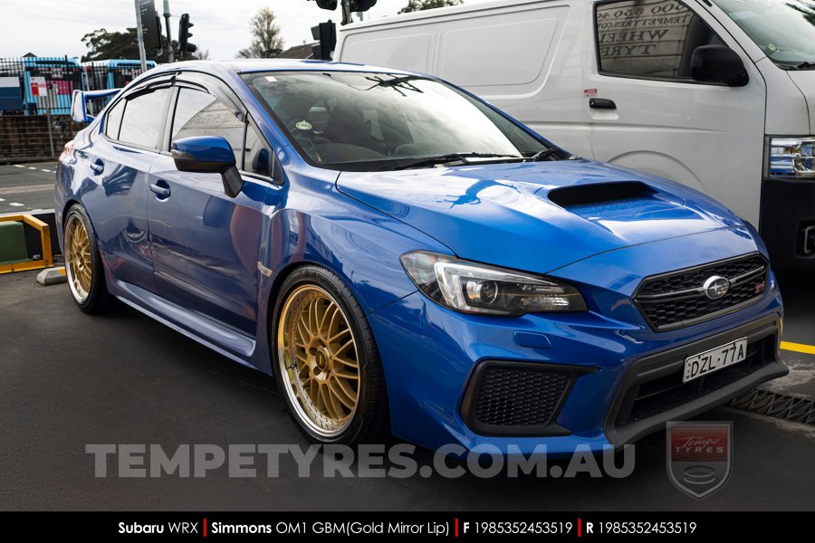19x8.5 19x9.5 Simmons OM-1 Gold on Subaru WRX