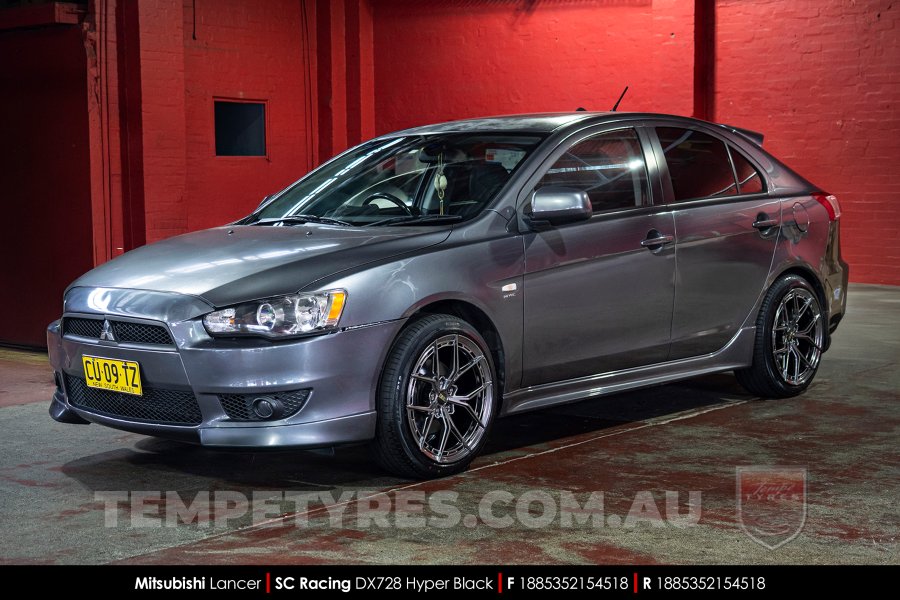 18x8.5 SC Racing DX728 Hyper Black on Mitsubishi Lancer