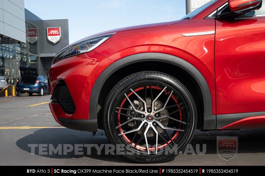 19x8.5 SC Racing DX399 Machine Face Black Red Line on BYD Atto 3