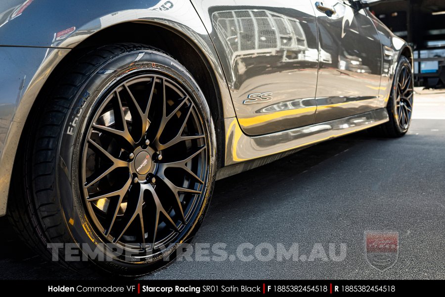 18x8.5 Starcorp Racing SR01 Satin Black on Holden Commodore VF