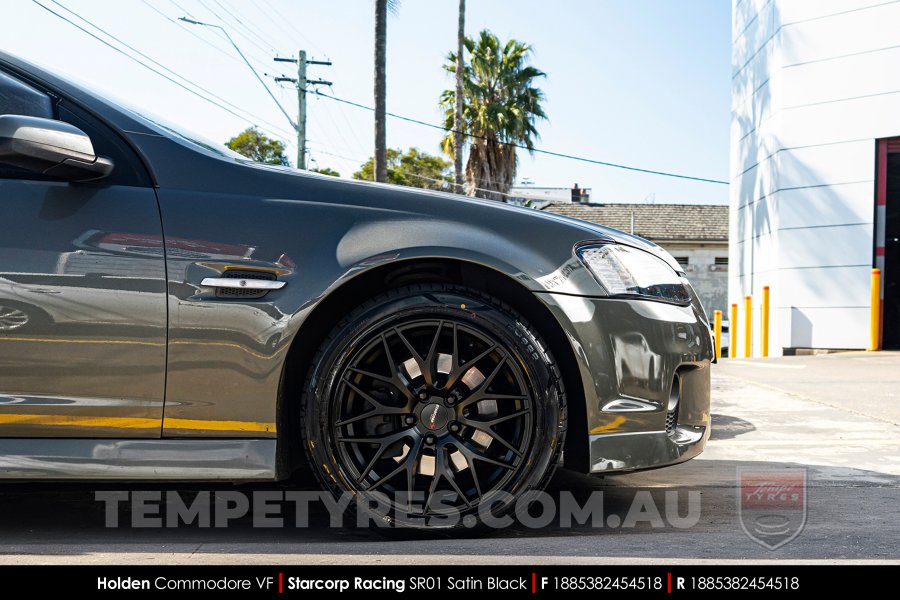 18x8.5 Starcorp Racing SR01 Satin Black on Holden Commodore VF