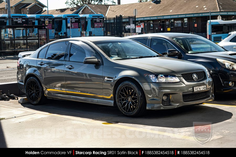 18x8.5 Starcorp Racing SR01 Satin Black on Holden Commodore VF