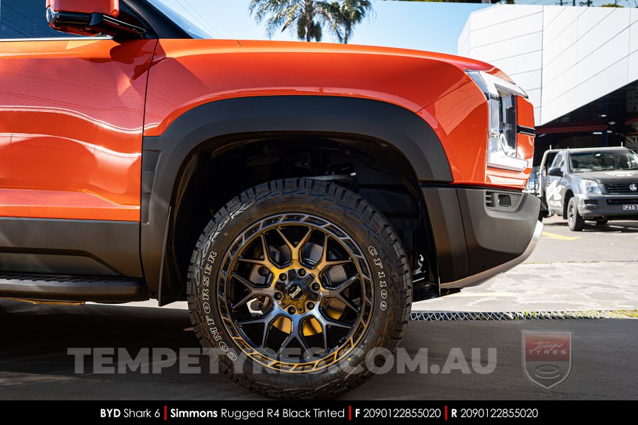 20x9.0 Simmons Rugged R4 Black Tinted on BYD Shark 6