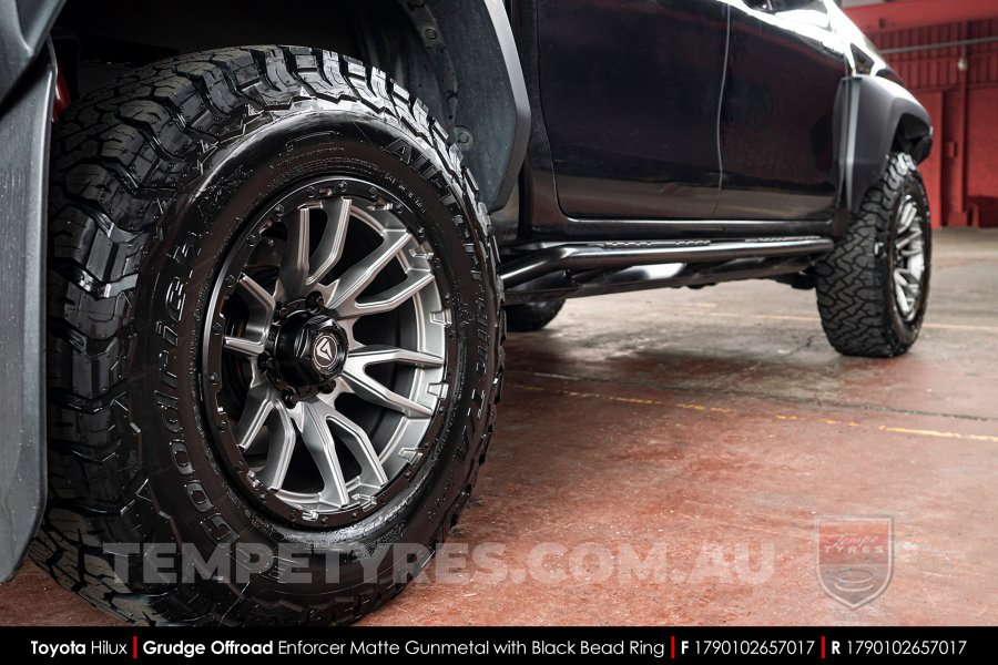 17x9.0 Grudge Offroad F2 Enforcer Matte Gunmetal on Toyota Hilux