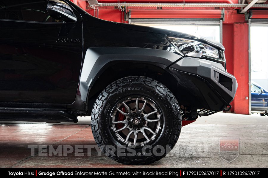 17x9.0 Grudge Offroad F2 Enforcer Matte Gunmetal on Toyota Hilux