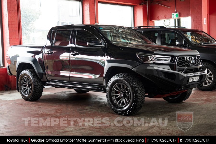 17x9.0 Grudge Offroad F2 Enforcer Matte Gunmetal on Toyota Hilux