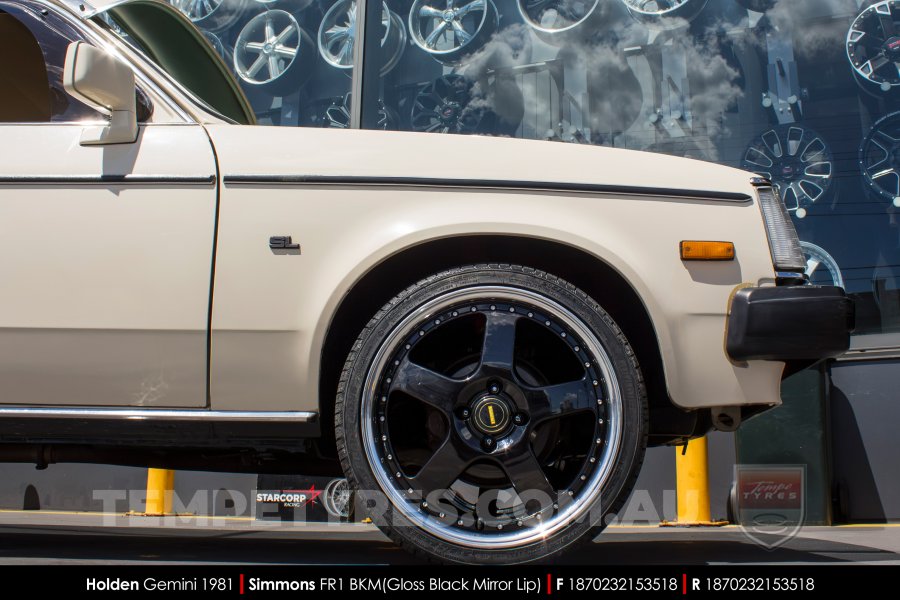 18x7.0 18x8.5 Simmons FR-1 Gloss Black on Holden Gemini
