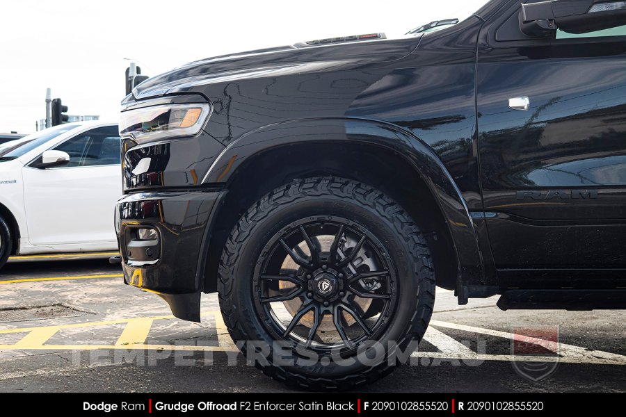 20x9.0 Grudge Offroad F2 Enforcer Satin Black on Dodge Ram