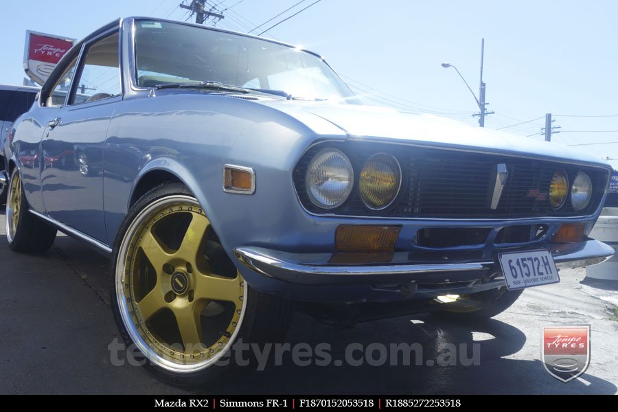 18x7.0 18x8.5 Simmons FR-1 Gold on MAZDA RX2