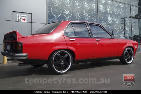 18x7.0 18x8.5 Simmons FR-1 Gloss Black on HOLDEN TORANA