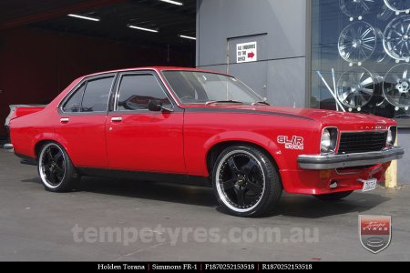 18x7.0 18x8.5 Simmons FR-1 Gloss Black on HOLDEN TORANA