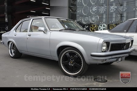 18x7.0 18x8.5 Simmons FR-1 Gloss Black on HOLDEN TORANA