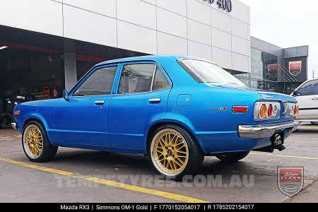 17x7.0 17x8.5 Simmons OM-1 Gold on Mazda RX3