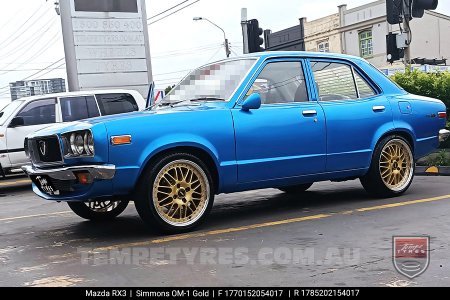 17x7.0 17x8.5 Simmons OM-1 Gold on Mazda RX3