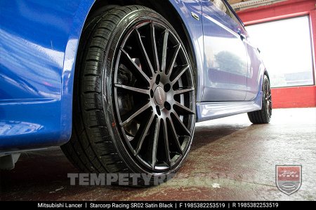 19x8.5 Starcorp Racing SR02 Satin Black on Mitsubishi Lancer