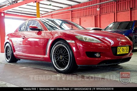 18x8.5 18x9.5 Simmons OM-1 Gloss Black on Mazda RX8