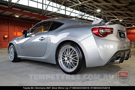 18x8.5 18x9.5 Simmons OM-1 Silver on Toyota 86