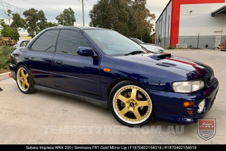 18x7.0 18x8.5 Simmons FR-1 Gold on Subaru Impreza