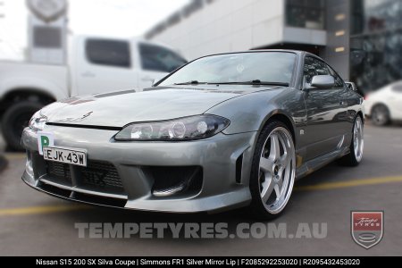 20x8.5 20x9.5 Simmons FR-1 Silver on Nissan S15 200 SX Silva Coupe