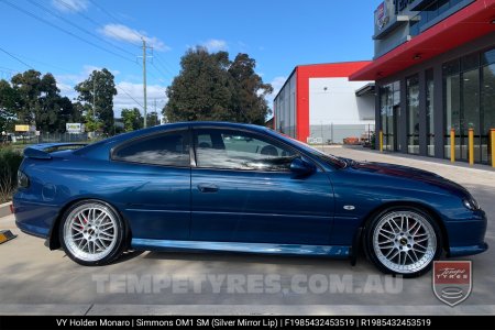 19x8.5 19x9.5 Simmons OM-1 Silver on Holden Commodore VY