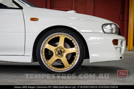 18x7.0 18x8.5 Simmons FR-1 Gold on Subaru WRX