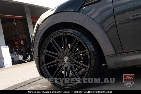 18x8.0 MOZA 913 Nighthawk Satin Black on Mini Cooper