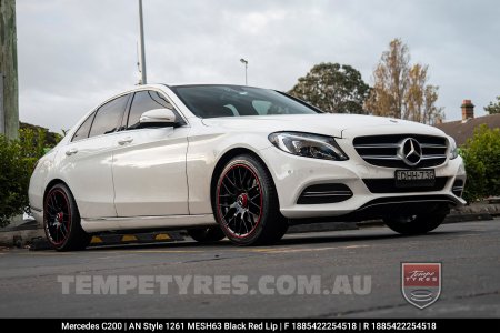 18x8.5 1261 MESH63 Black Red Lip on Mercedes C-Class