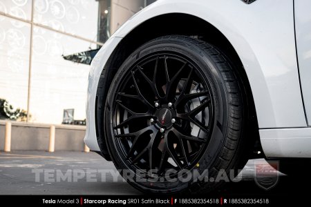 18x8.5 Starcorp Racing SR01 Satin Black on Tesla Model 3