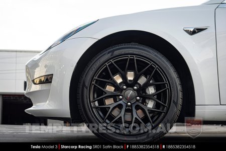 18x8.5 Starcorp Racing SR01 Satin Black on Tesla Model 3