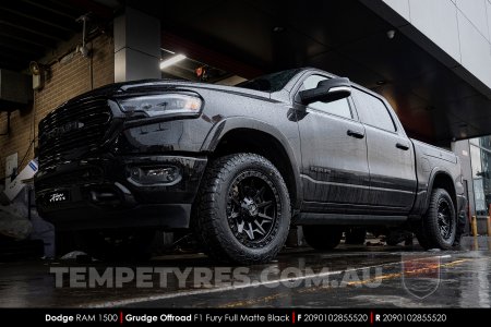 20x9.0 Grudge Offroad F1 Fury Full Matte Black on Dodge Ram