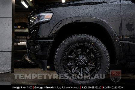 20x9.0 Grudge Offroad F1 Fury Full Matte Black on Dodge Ram