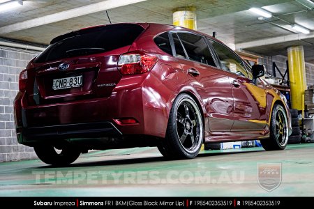 19x8.5 19x9.5 Simmons FR-1 Gloss Black on Subaru Impreza