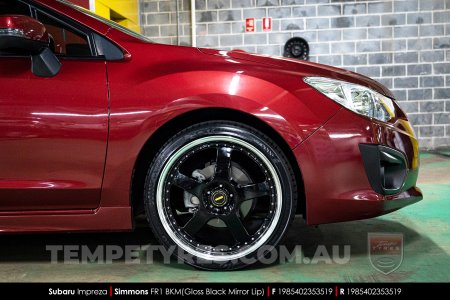 19x8.5 19x9.5 Simmons FR-1 Gloss Black on Subaru Impreza