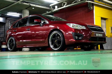 19x8.5 19x9.5 Simmons FR-1 Gloss Black on Subaru Impreza