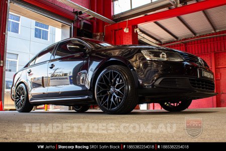 18x8.5 Starcorp Racing SR01 Satin Black on VW Jetta