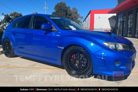 18x8.5 18x9.5 Simmons OM-1 Satin Black on Subaru WRX