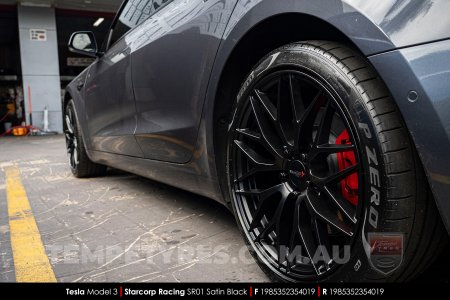 19x8.5 Starcorp Racing SR01 Satin Black on Tesla Model 3