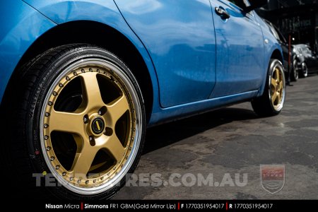 17x7.0 17x8.5 Simmons FR-1 Gold on Nissan Micra